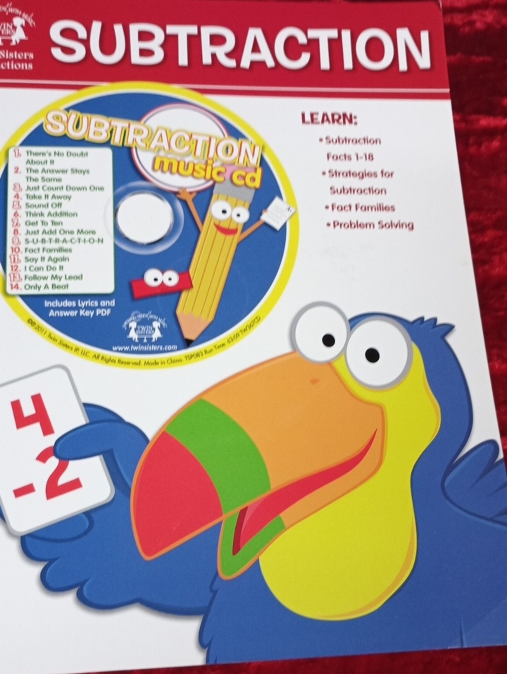 Subtraction Practice Book for Kids with Colorful Blue and Yellow Toucan Design